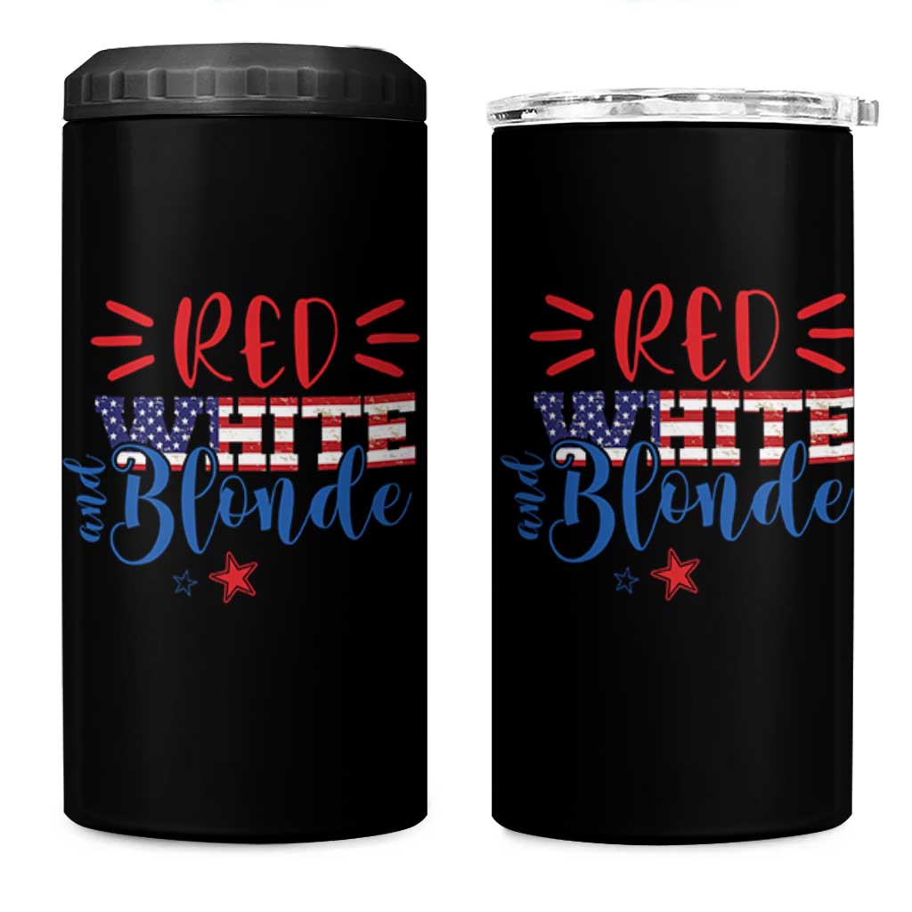 Funny 4th Of july Red White And Blonde 4 in 1 Can Cooler Tumbler Patriotic American Flag - Wonder Print Shop
