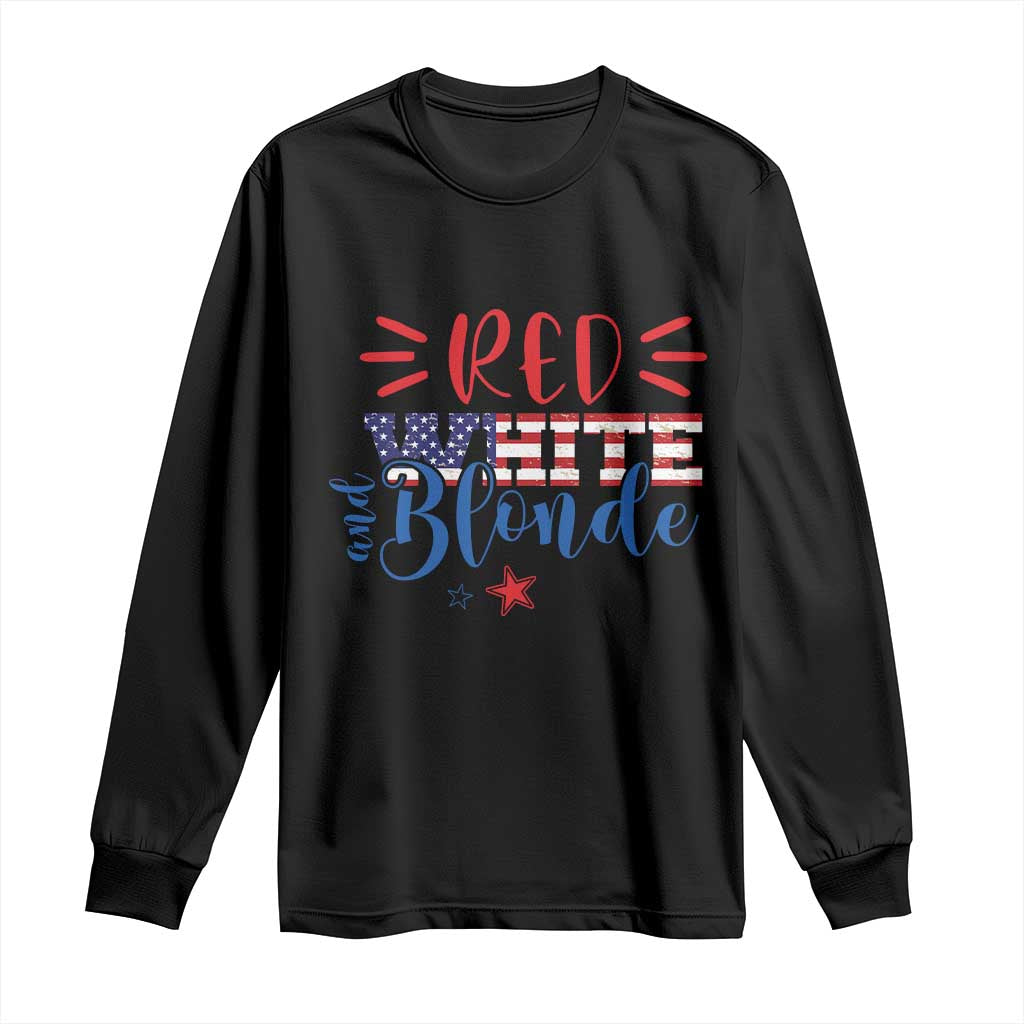 Funny 4th Of july Red White And Blonde Long Sleeve Shirt Patriotic American Flag - Wonder Print Shop