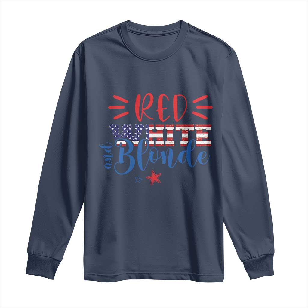 Funny 4th Of july Red White And Blonde Long Sleeve Shirt Patriotic American Flag - Wonder Print Shop