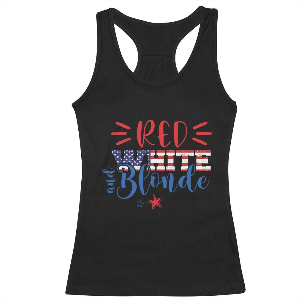 Funny 4th Of july Red White And Blonde Racerback Tank Top Patriotic American Flag - Wonder Print Shop