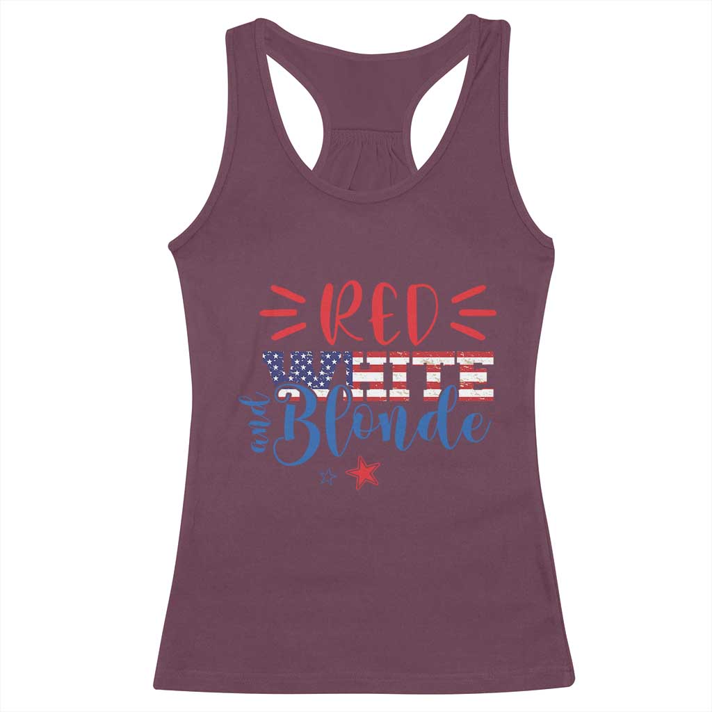 Funny 4th Of july Red White And Blonde Racerback Tank Top Patriotic American Flag - Wonder Print Shop