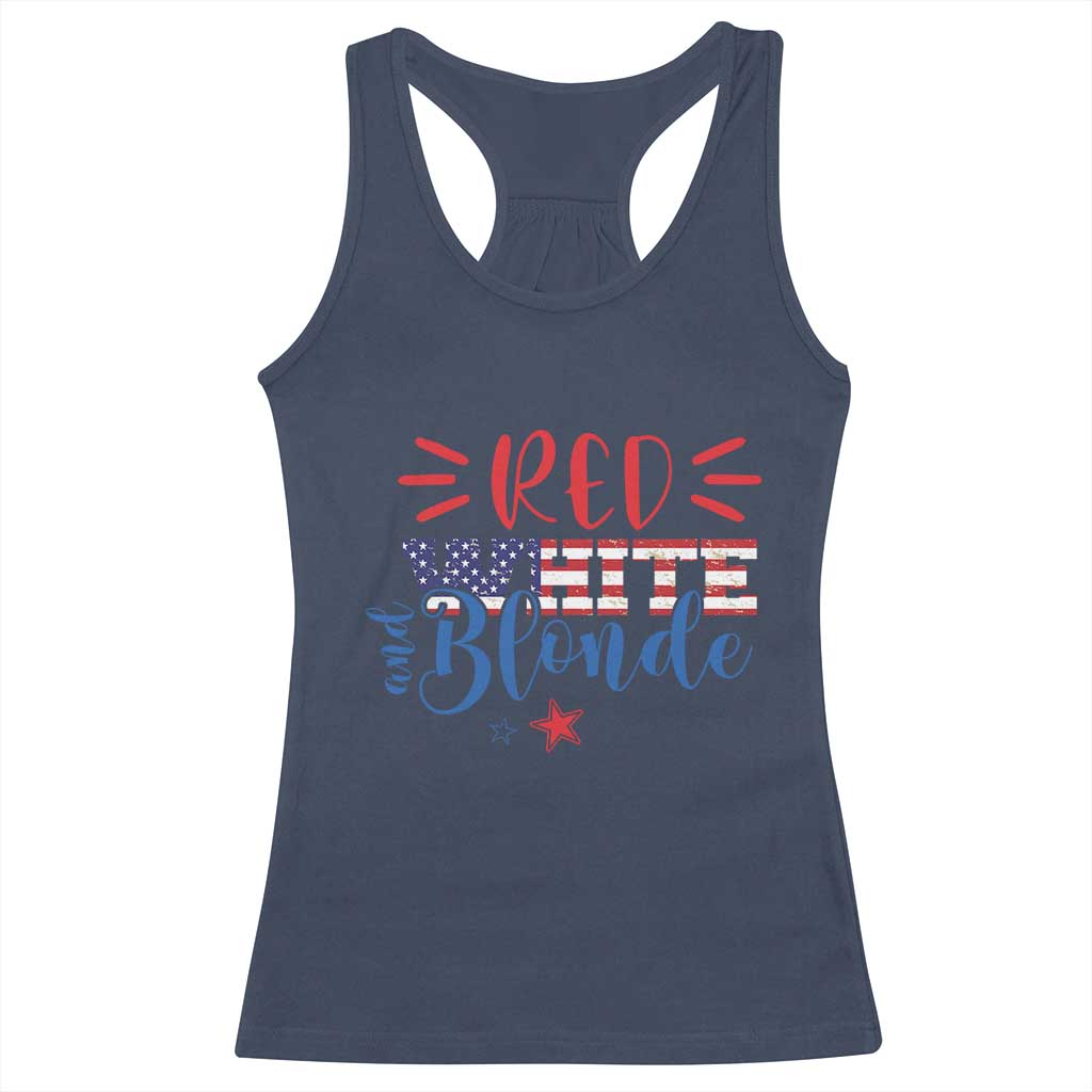 Funny 4th Of july Red White And Blonde Racerback Tank Top Patriotic American Flag - Wonder Print Shop