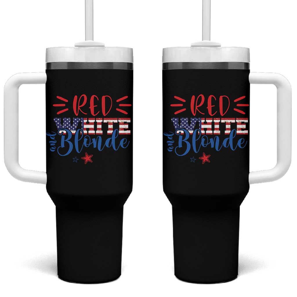 Funny 4th Of july Red White And Blonde Tumbler With Handle Patriotic American Flag - Wonder Print Shop