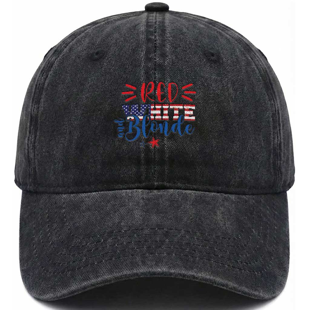 Funny 4th Of july Red White And Blonde Washed Cotton Baseball Cap Patriotic American Flag TS11