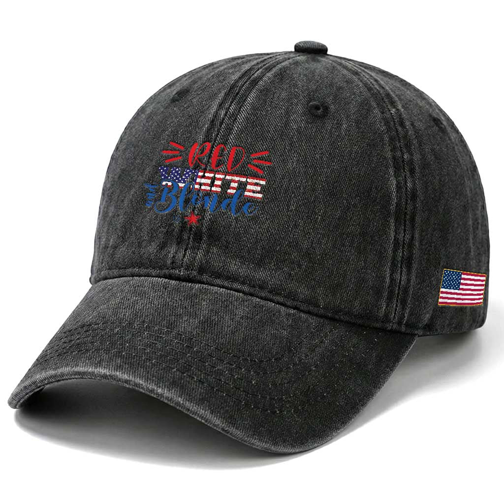 Funny 4th Of july Red White And Blonde Washed Cotton Baseball Cap Patriotic American Flag TS11