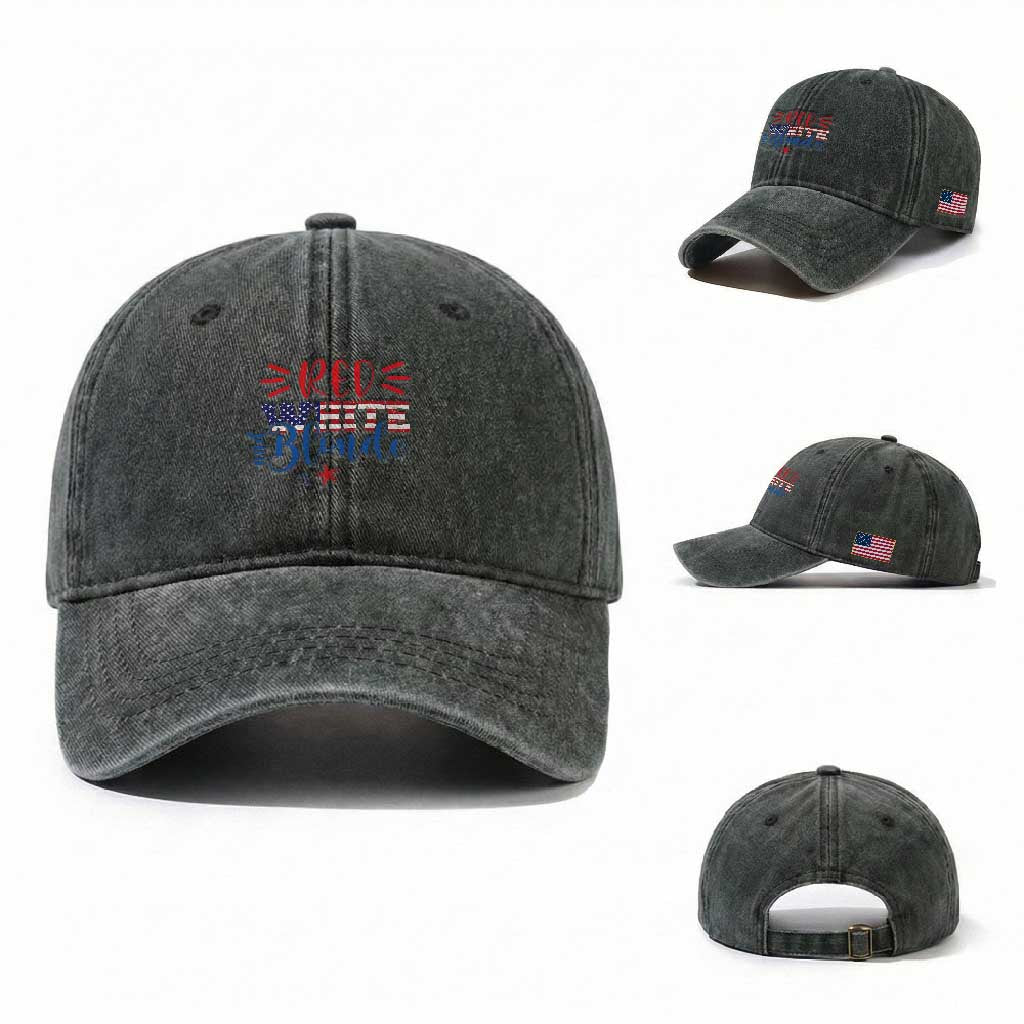 Funny 4th Of july Red White And Blonde Washed Cotton Baseball Cap Patriotic American Flag TS11