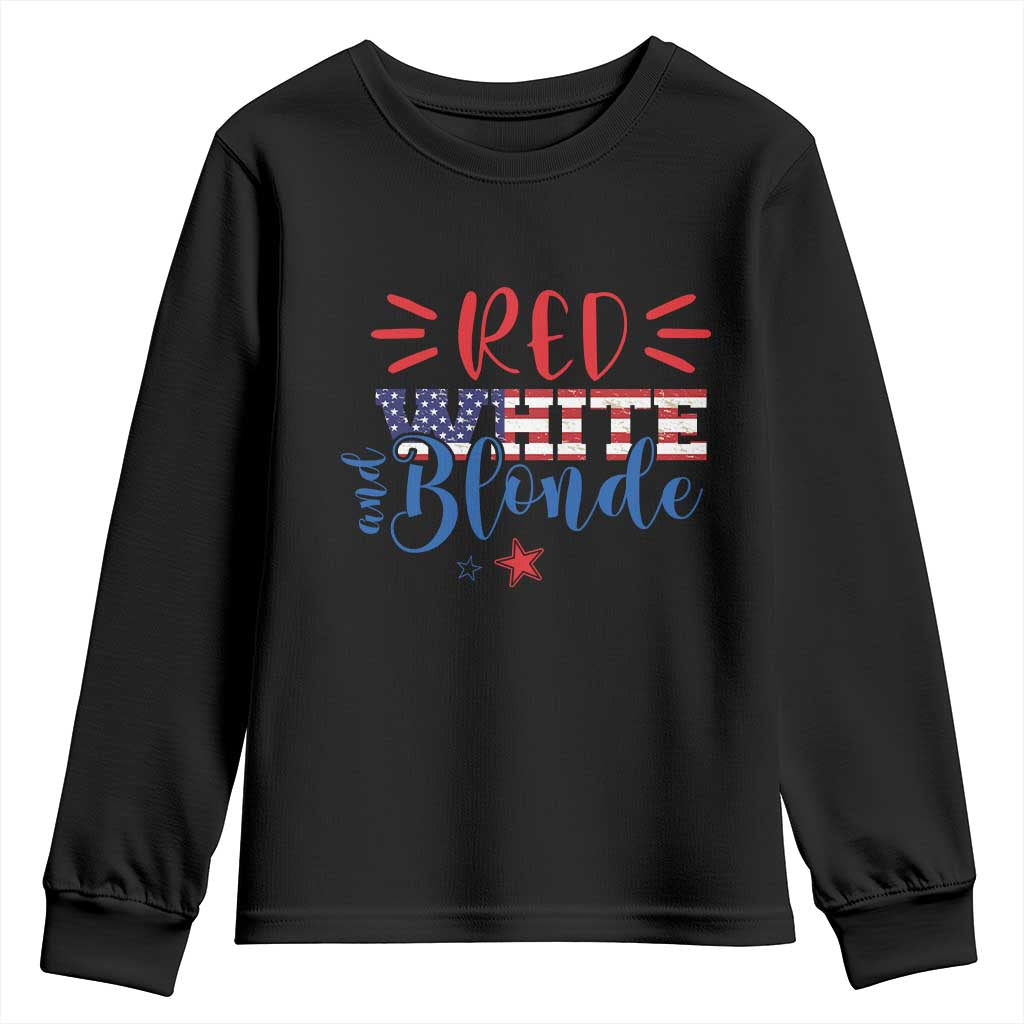 Funny 4th Of july Red White And Blonde Youth Sweatshirt Patriotic American Flag - Wonder Print Shop