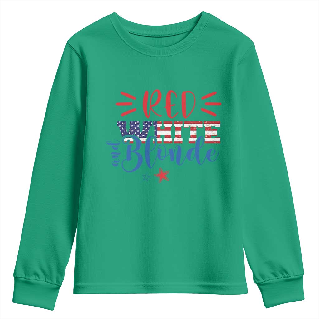 Funny 4th Of july Red White And Blonde Youth Sweatshirt Patriotic American Flag - Wonder Print Shop