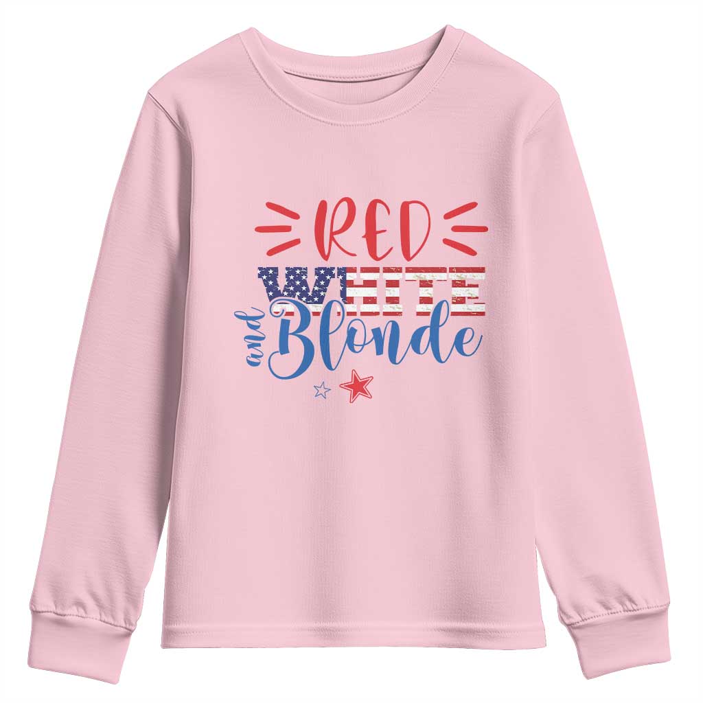 Funny 4th Of july Red White And Blonde Youth Sweatshirt Patriotic American Flag - Wonder Print Shop