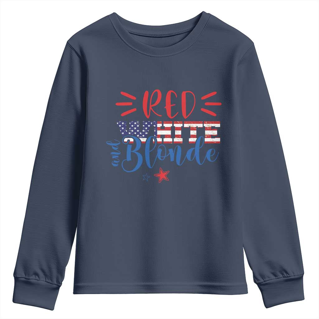 Funny 4th Of july Red White And Blonde Youth Sweatshirt Patriotic American Flag - Wonder Print Shop