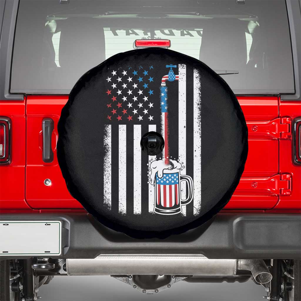 Funny Pouring Beer American Flag 4th Of July Craft Brewery Spare Tire Cover - Wonder Print Shop