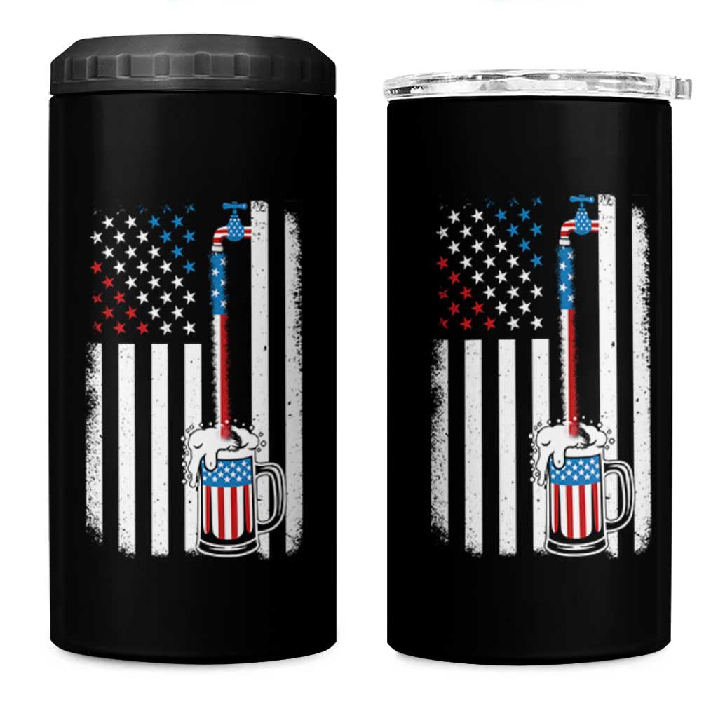 Funny Pouring Beer American Flag 4th Of July Craft Brewery 4 in 1 Can Cooler Tumbler - Wonder Print Shop