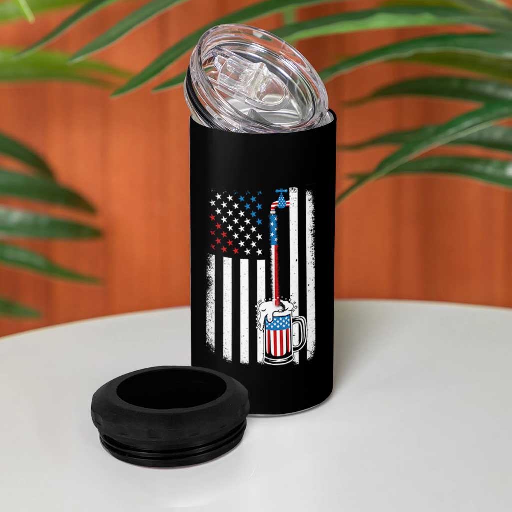 Funny Pouring Beer American Flag 4th Of July Craft Brewery 4 in 1 Can Cooler Tumbler - Wonder Print Shop