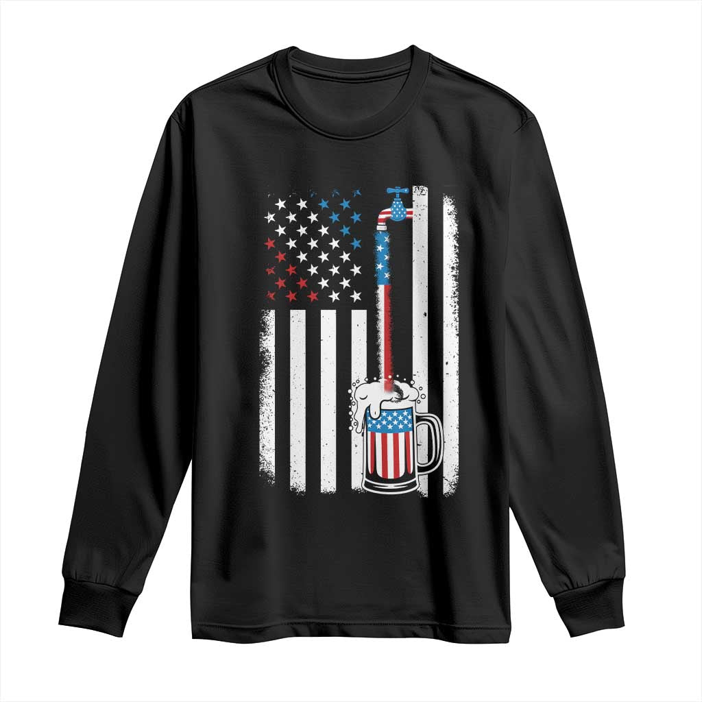 Funny Pouring Beer American Flag 4th Of July Craft Brewery Long Sleeve Shirt - Wonder Print Shop