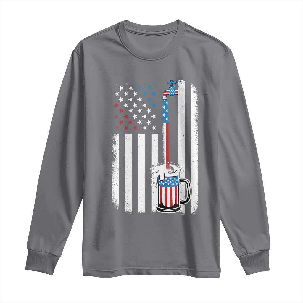 Funny Pouring Beer American Flag 4th Of July Craft Brewery Long Sleeve Shirt - Wonder Print Shop