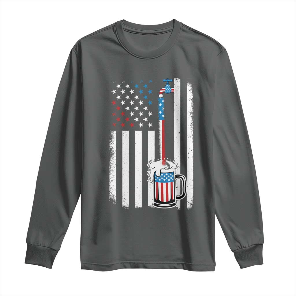 Funny Pouring Beer American Flag 4th Of July Craft Brewery Long Sleeve Shirt - Wonder Print Shop