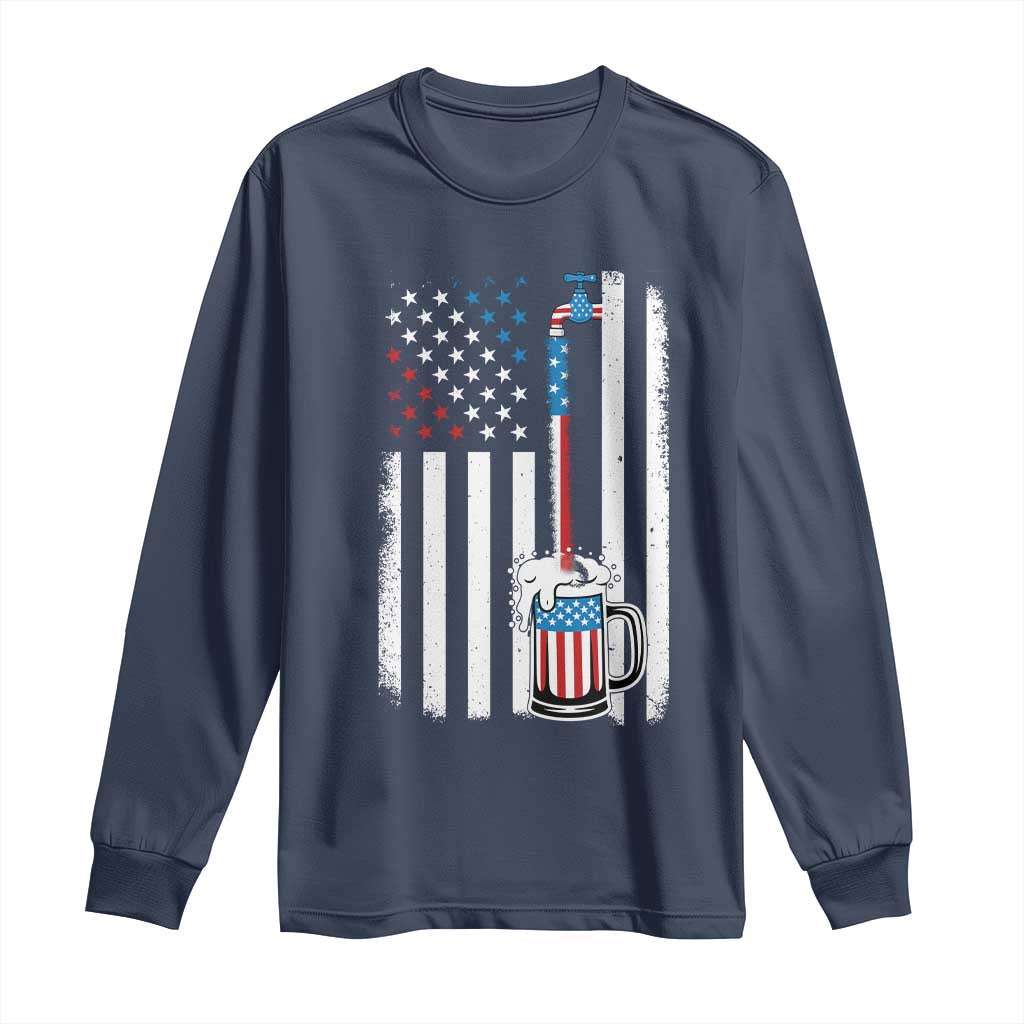 Funny Pouring Beer American Flag 4th Of July Craft Brewery Long Sleeve Shirt - Wonder Print Shop