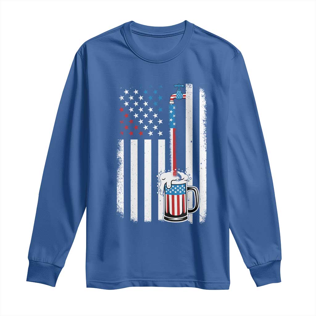 Funny Pouring Beer American Flag 4th Of July Craft Brewery Long Sleeve Shirt - Wonder Print Shop