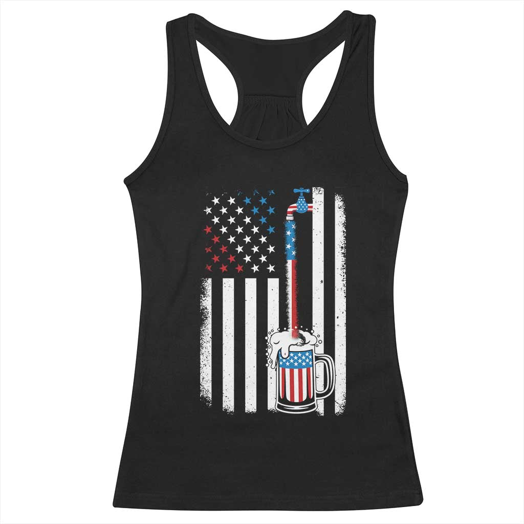Funny Pouring Beer American Flag 4th Of July Craft Brewery Racerback Tank Top - Wonder Print Shop