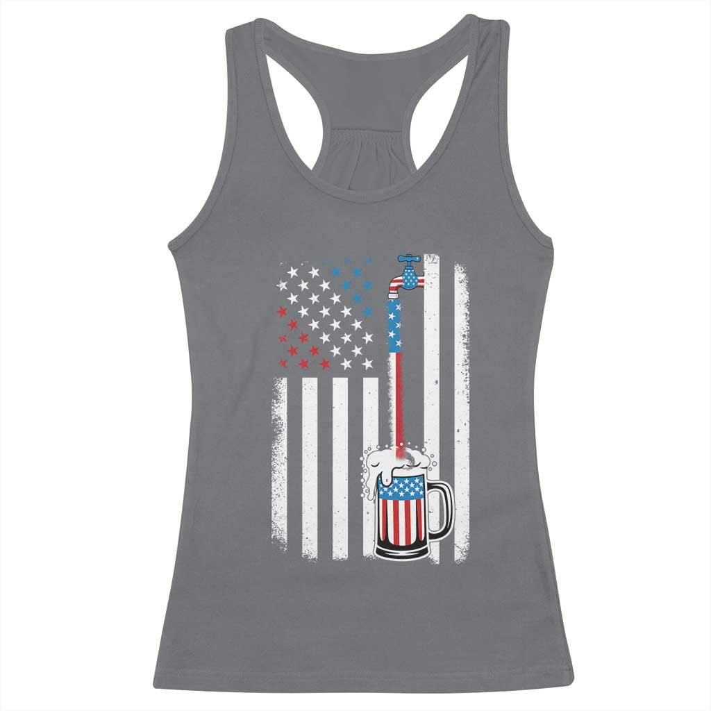 Funny Pouring Beer American Flag 4th Of July Craft Brewery Racerback Tank Top - Wonder Print Shop