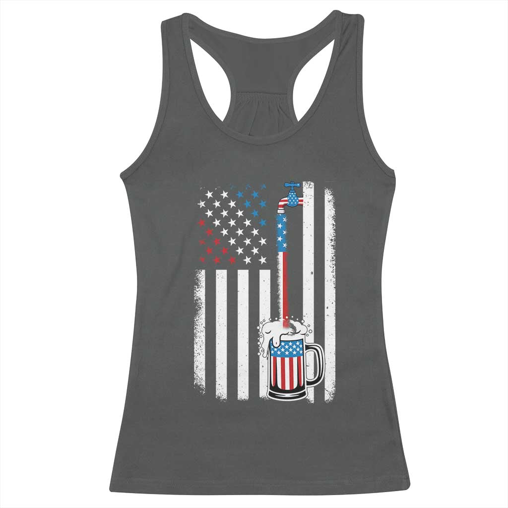 Funny Pouring Beer American Flag 4th Of July Craft Brewery Racerback Tank Top - Wonder Print Shop