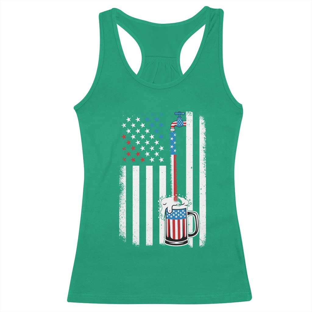 Funny Pouring Beer American Flag 4th Of July Craft Brewery Racerback Tank Top - Wonder Print Shop