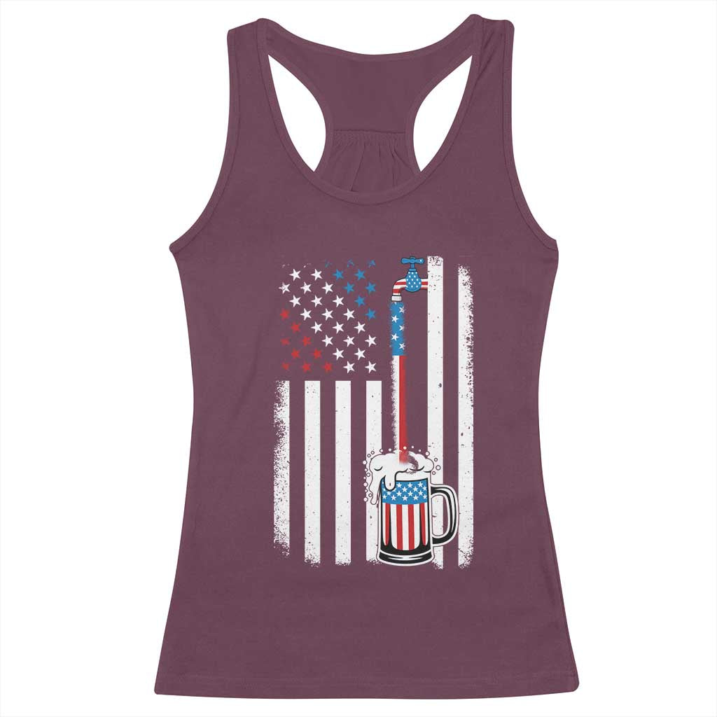 Funny Pouring Beer American Flag 4th Of July Craft Brewery Racerback Tank Top - Wonder Print Shop