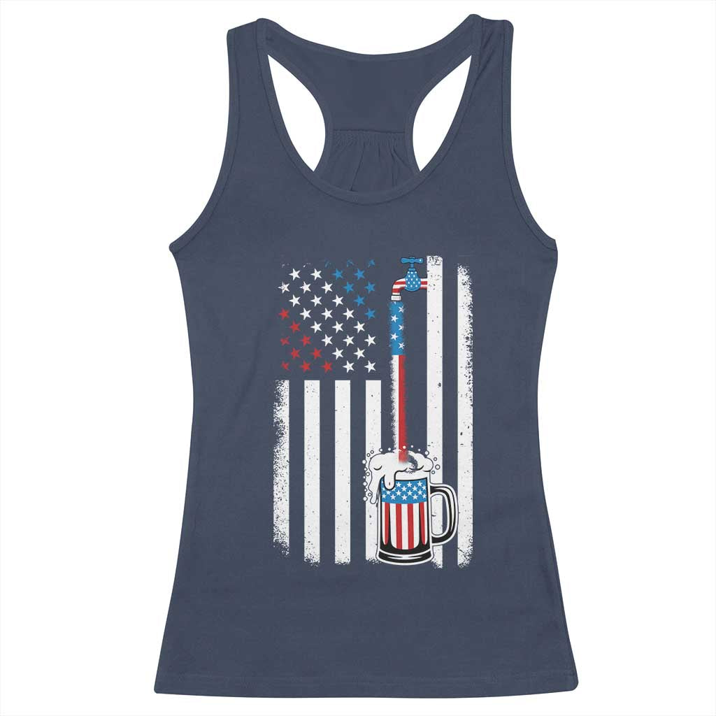 Funny Pouring Beer American Flag 4th Of July Craft Brewery Racerback Tank Top - Wonder Print Shop