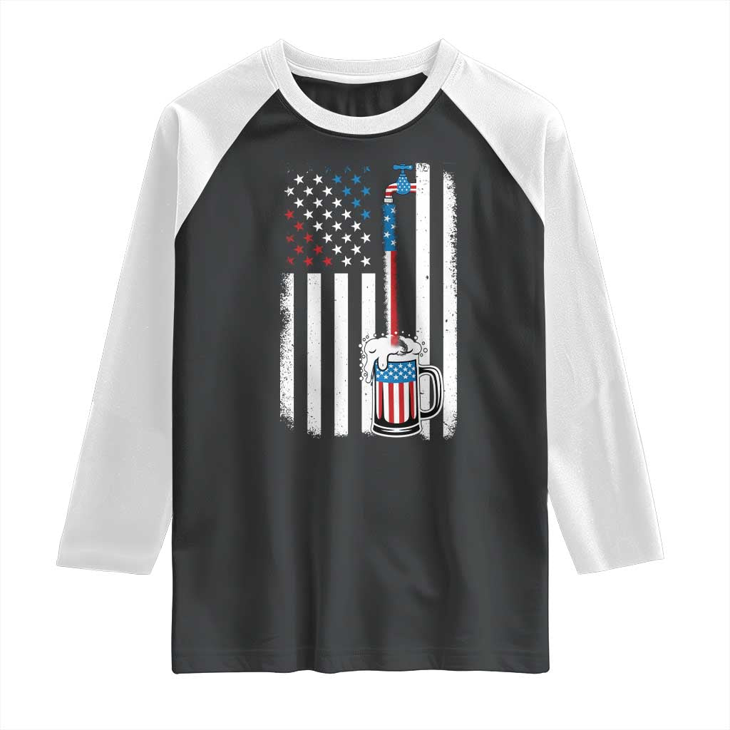 Funny Pouring Beer American Flag 4th Of July Craft Brewery Raglan Shirt - Wonder Print Shop