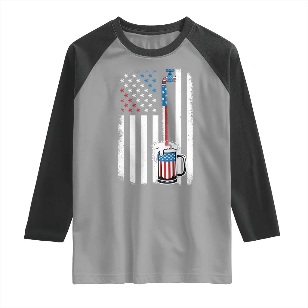 Funny Pouring Beer American Flag 4th Of July Craft Brewery Raglan Shirt - Wonder Print Shop