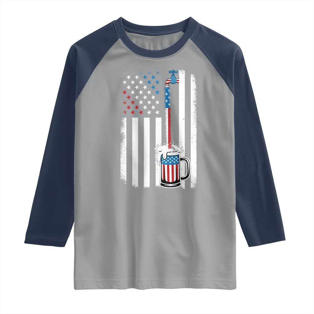 Funny Pouring Beer American Flag 4th Of July Craft Brewery Raglan Shirt - Wonder Print Shop