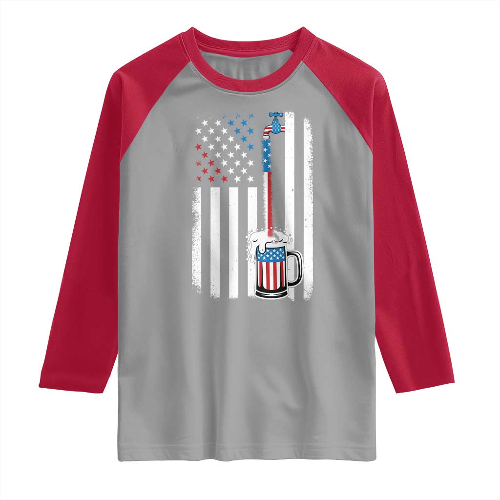 Funny Pouring Beer American Flag 4th Of July Craft Brewery Raglan Shirt - Wonder Print Shop