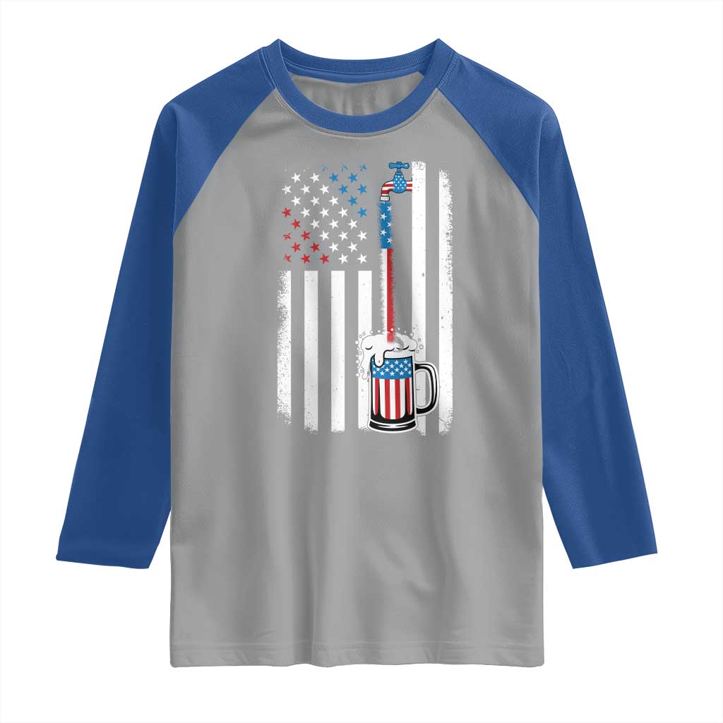 Funny Pouring Beer American Flag 4th Of July Craft Brewery Raglan Shirt - Wonder Print Shop
