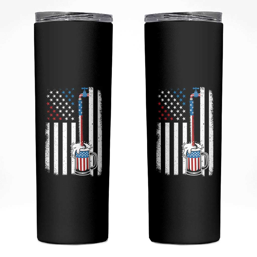 Funny Pouring Beer American Flag 4th Of July Craft Brewery Skinny Tumbler - Wonder Print Shop