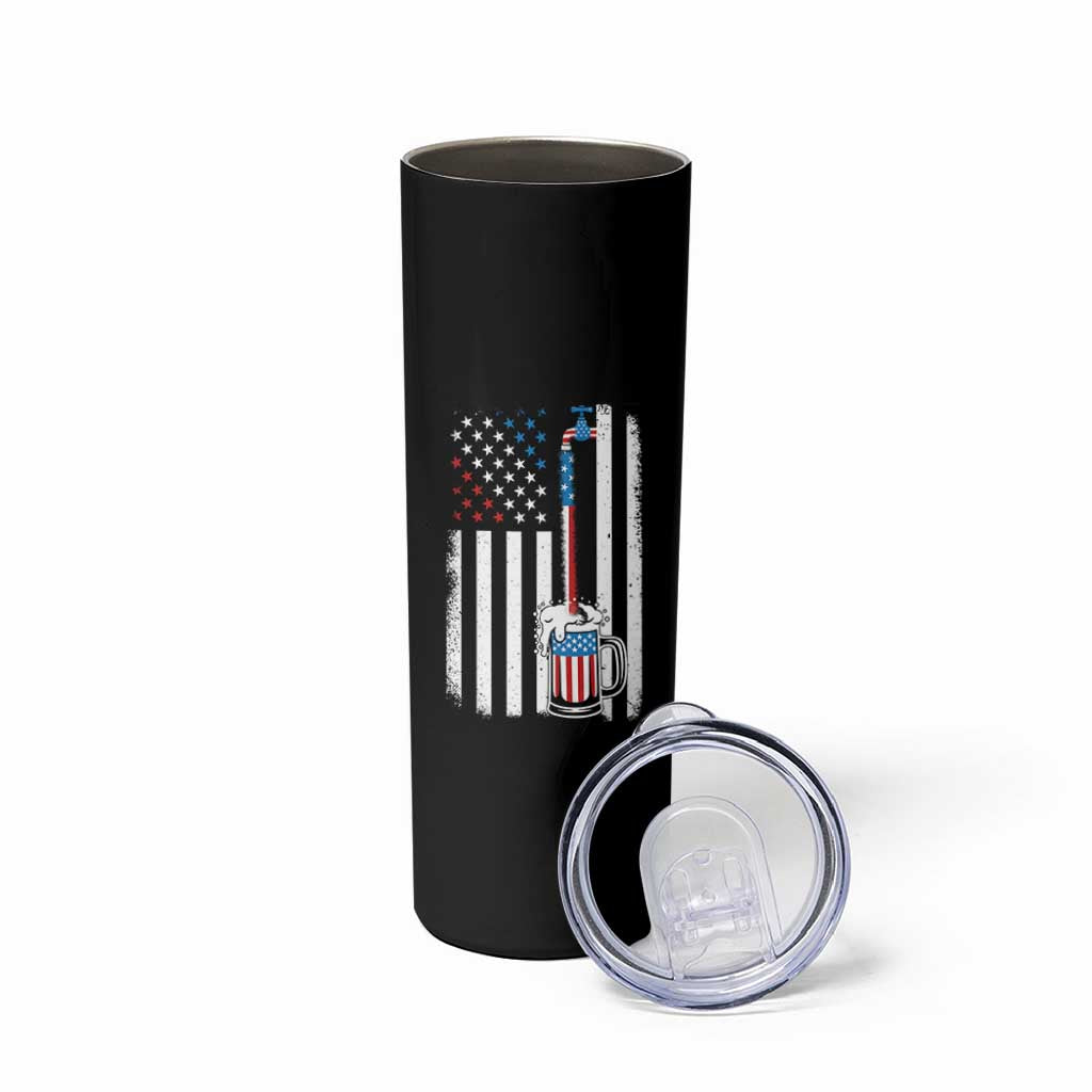 Funny Pouring Beer American Flag 4th Of July Craft Brewery Skinny Tumbler - Wonder Print Shop