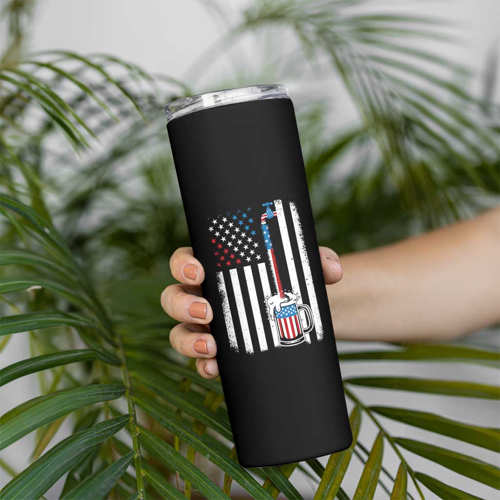 Funny Pouring Beer American Flag 4th Of July Craft Brewery Skinny Tumbler - Wonder Print Shop