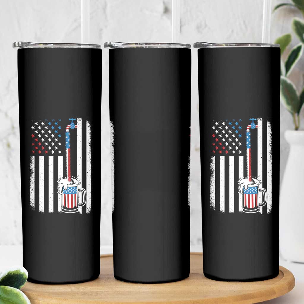 Funny Pouring Beer American Flag 4th Of July Craft Brewery Skinny Tumbler - Wonder Print Shop