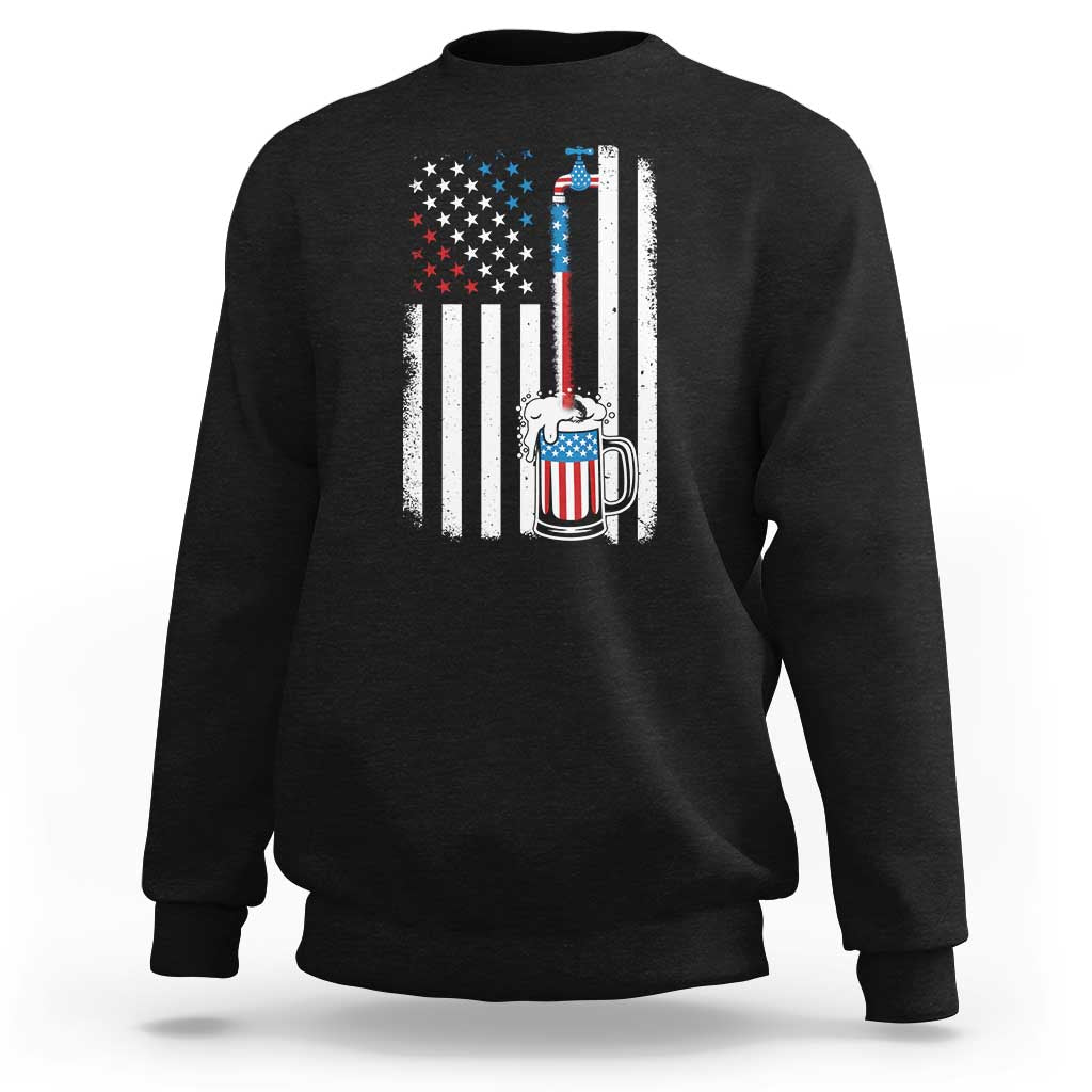 Funny Pouring Beer American Flag 4th Of July Craft Brewery Sweatshirt - Wonder Print Shop