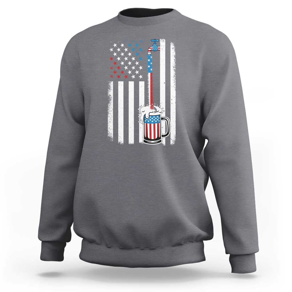 Funny Pouring Beer American Flag 4th Of July Craft Brewery Sweatshirt - Wonder Print Shop