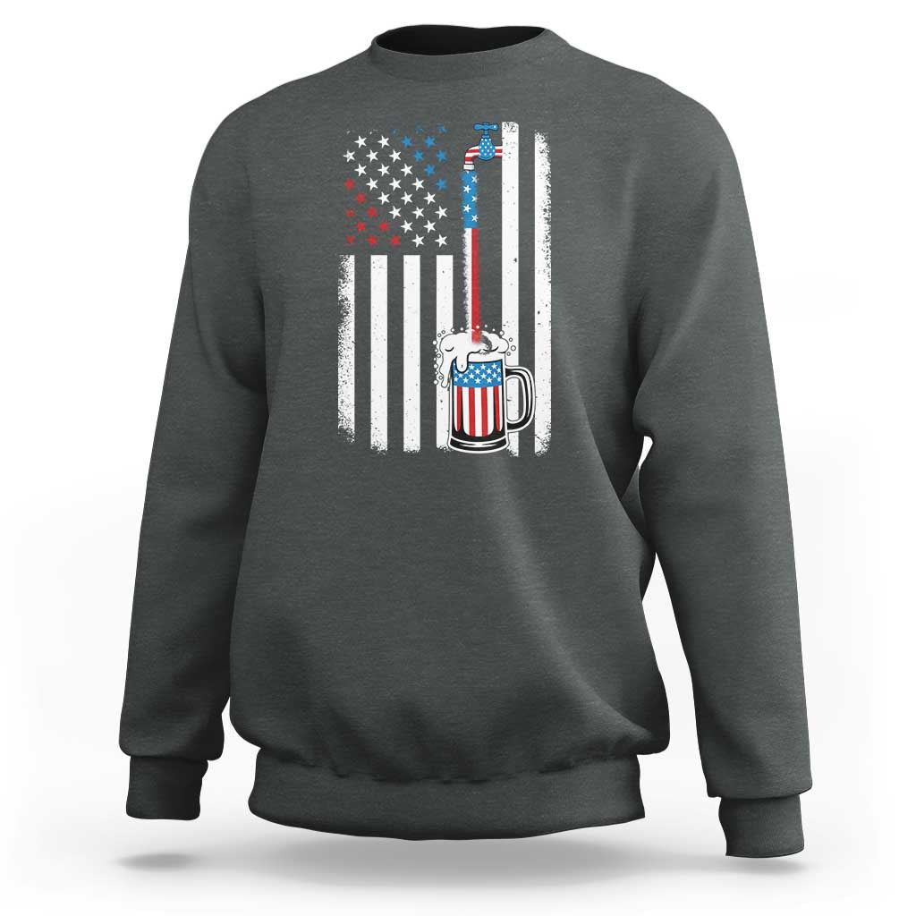 Funny Pouring Beer American Flag 4th Of July Craft Brewery Sweatshirt - Wonder Print Shop