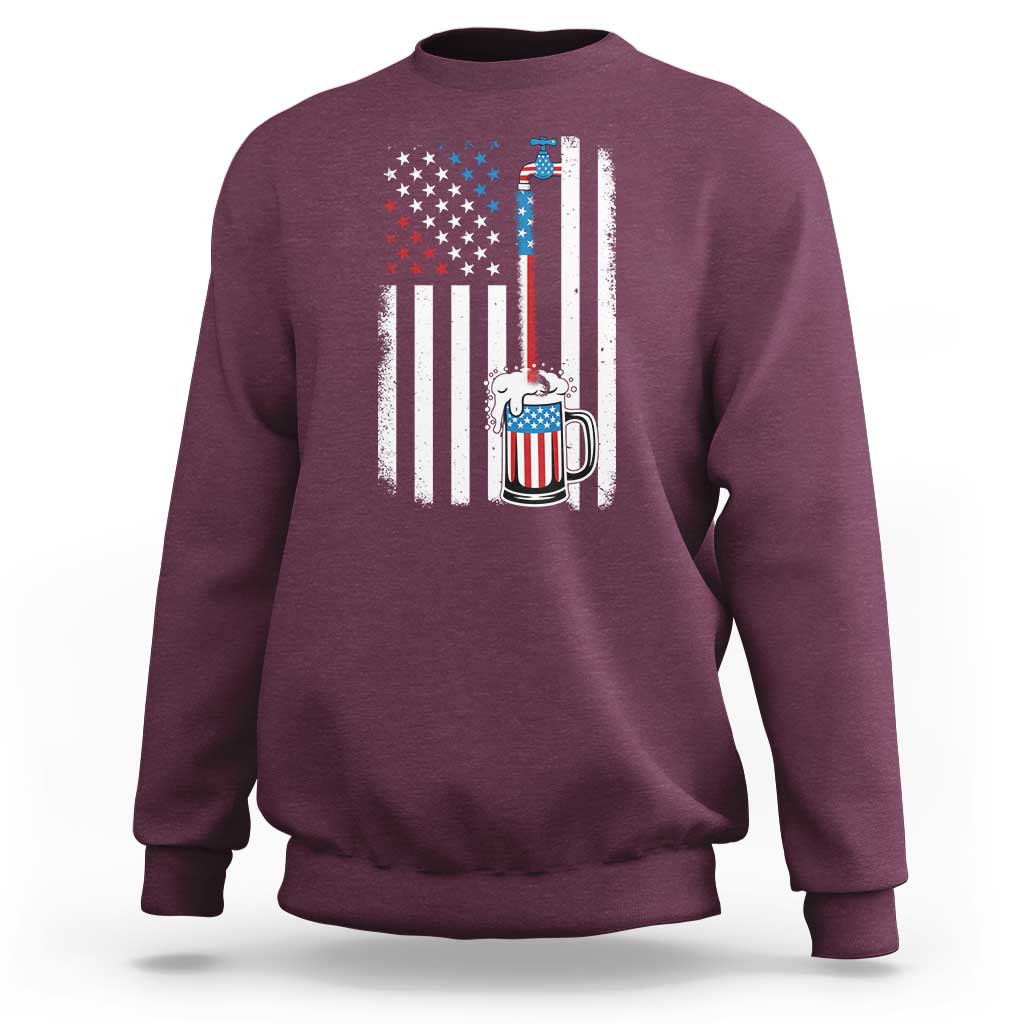 Funny Pouring Beer American Flag 4th Of July Craft Brewery Sweatshirt - Wonder Print Shop