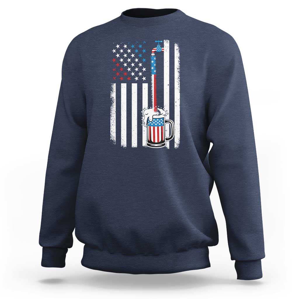 Funny Pouring Beer American Flag 4th Of July Craft Brewery Sweatshirt - Wonder Print Shop