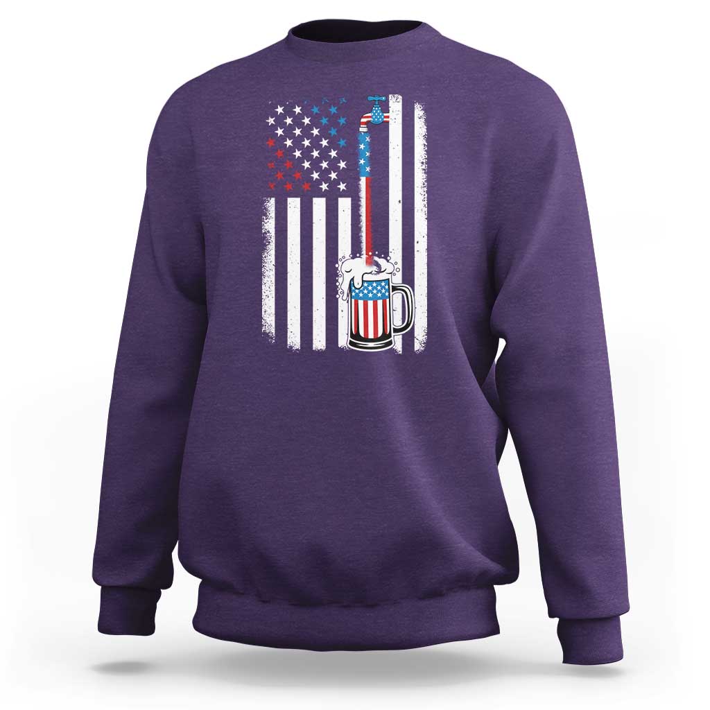 Funny Pouring Beer American Flag 4th Of July Craft Brewery Sweatshirt - Wonder Print Shop
