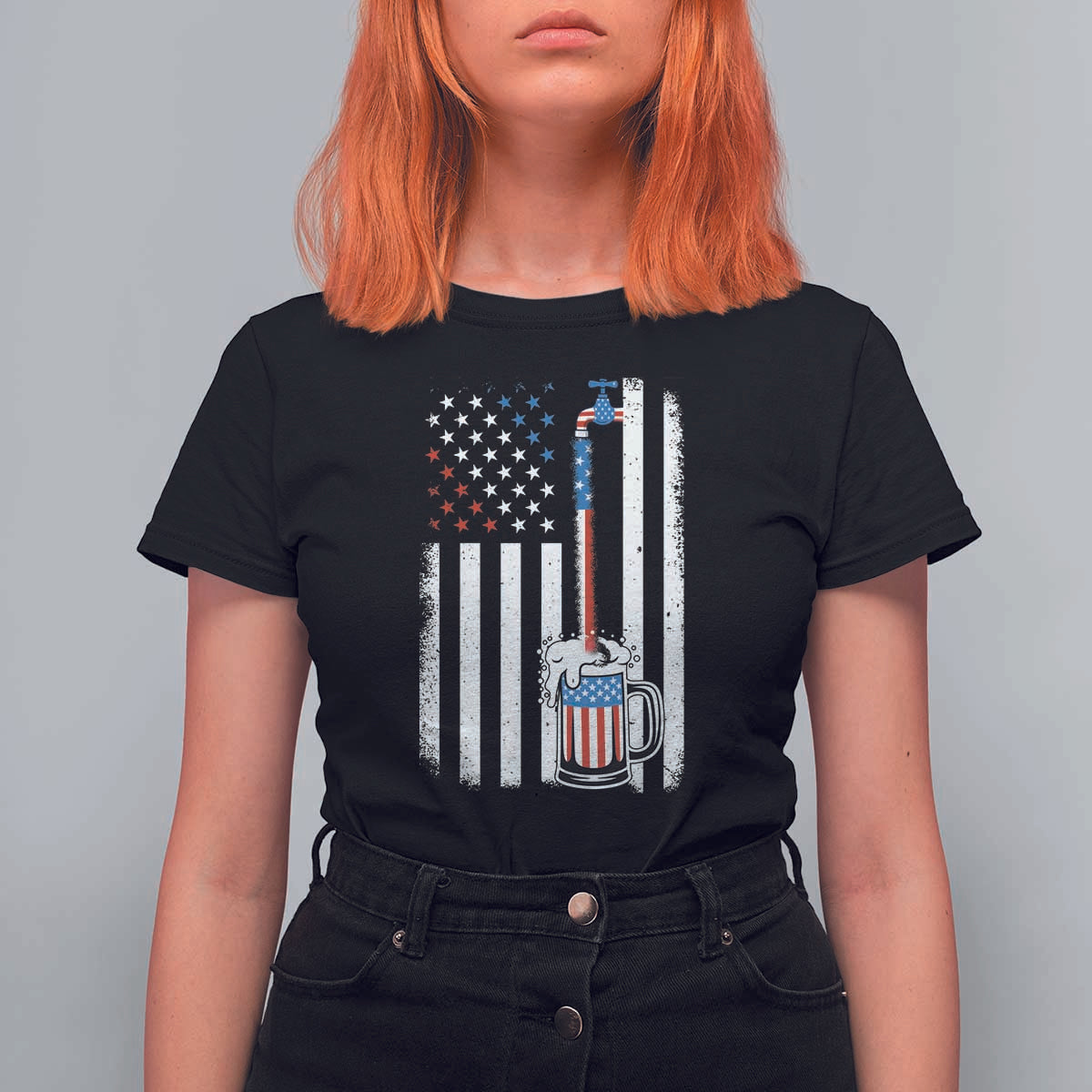 Funny Pouring Beer American Flag 4th Of July Craft Brewery T Shirt For Women - Wonder Print Shop