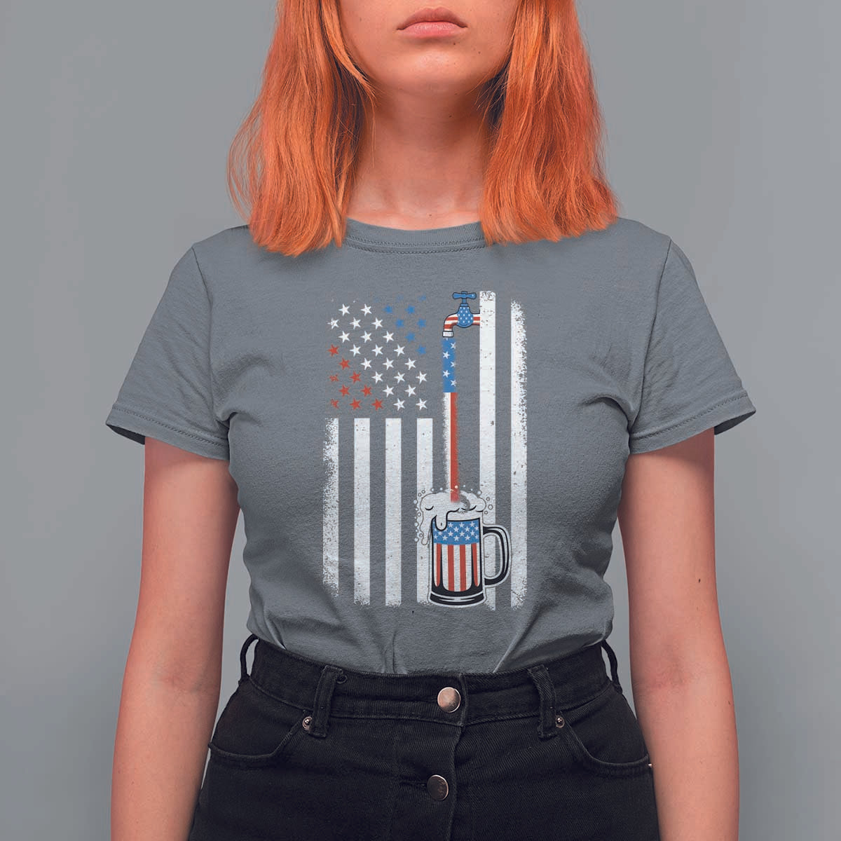 Funny Pouring Beer American Flag 4th Of July Craft Brewery T Shirt For Women - Wonder Print Shop