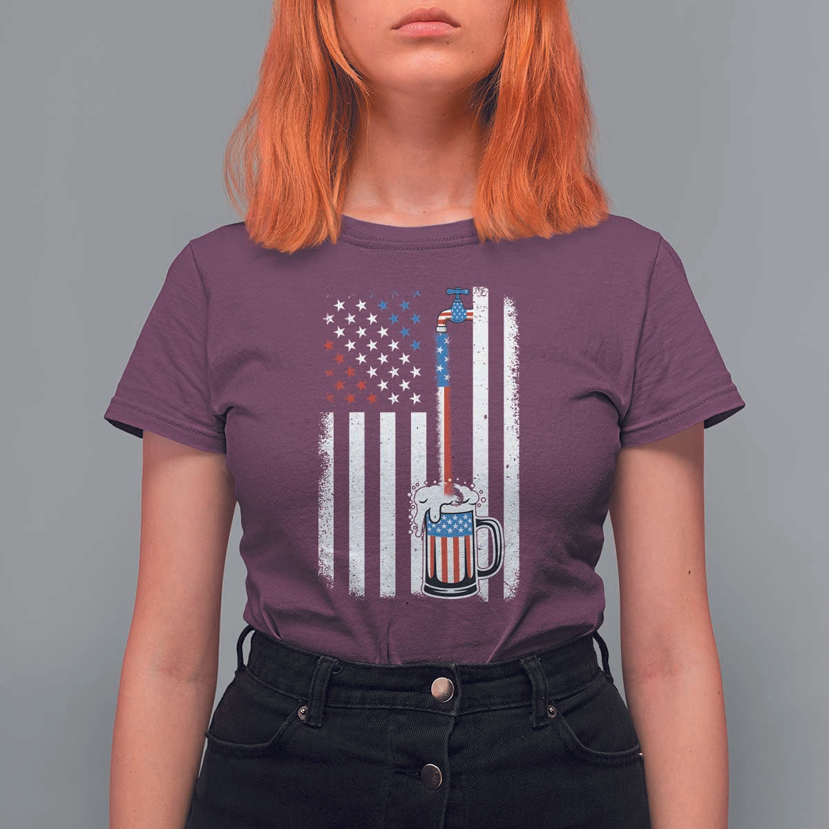 Funny Pouring Beer American Flag 4th Of July Craft Brewery T Shirt For Women - Wonder Print Shop