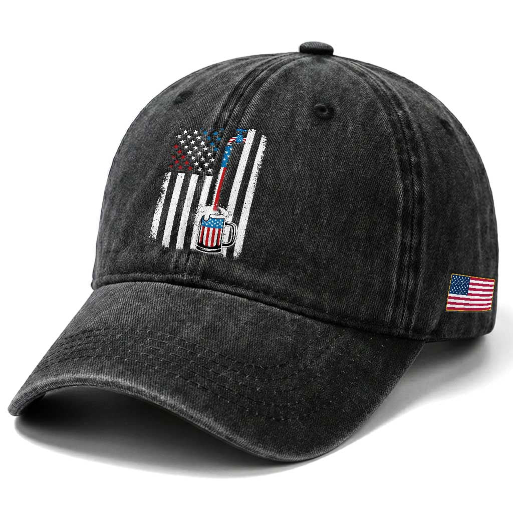 Funny Pouring Beer American Flag 4th Of July Craft Brewery Washed Cotton Baseball Cap