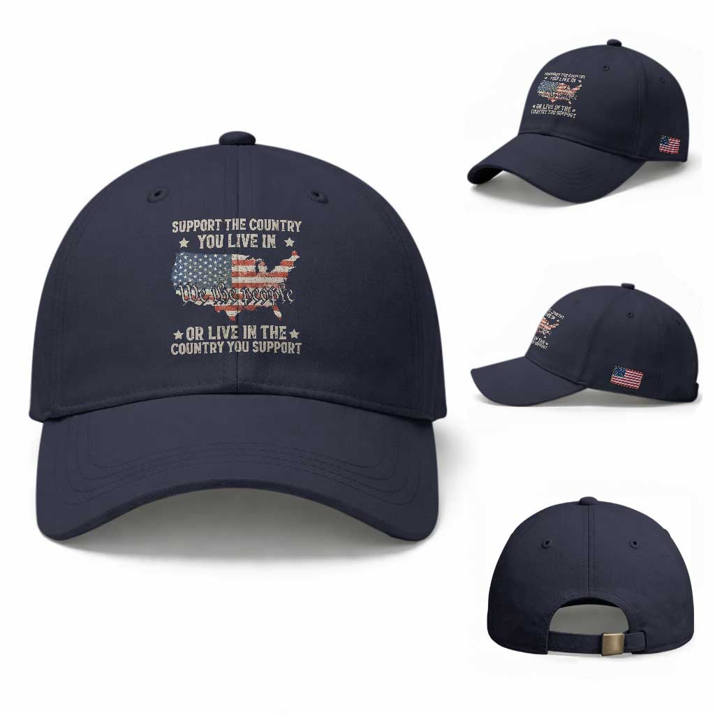Funny Support The Country You Live In Baseball Cap American Flag Map We The People Patriotic
