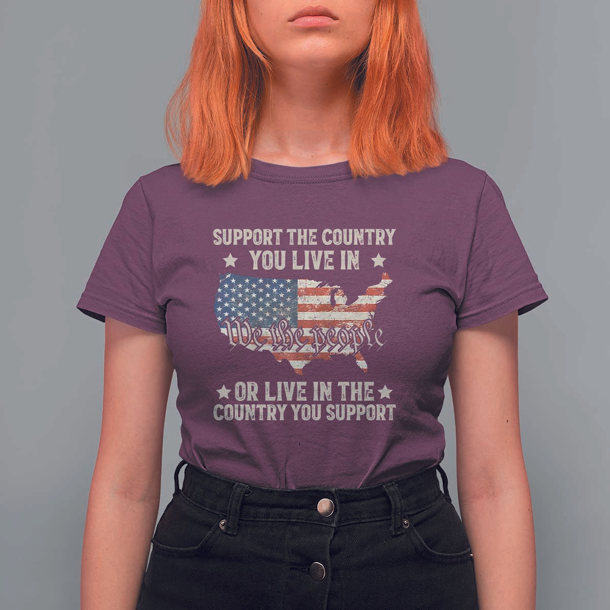 Funny Support The Country You Live In T Shirt For Women American Flag Map We The People Patriotic - Wonder Print Shop