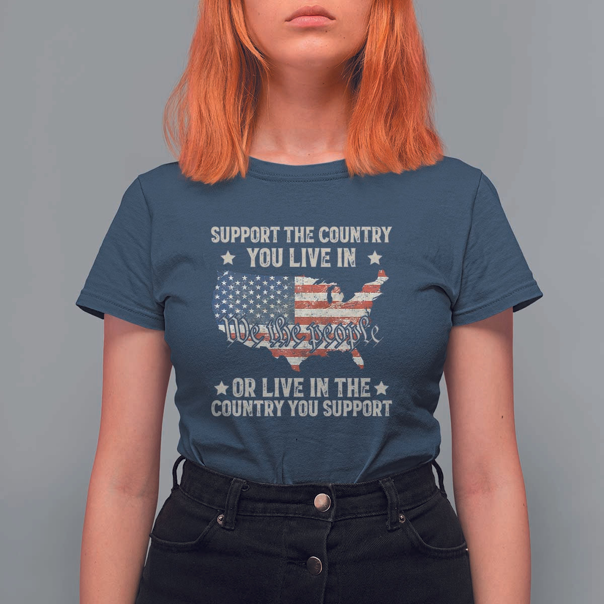 Funny Support The Country You Live In T Shirt For Women American Flag Map We The People Patriotic - Wonder Print Shop